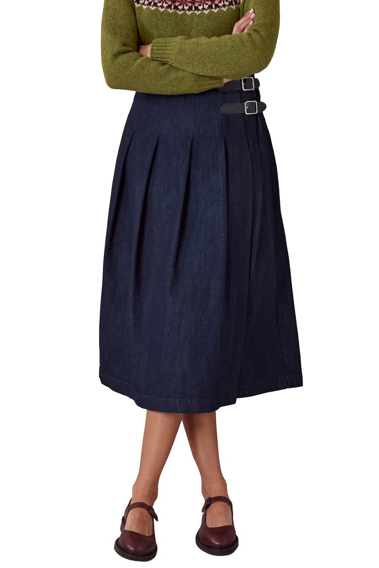 Dark Wash Midi Denim Skirt, Main, color, Dark Wash