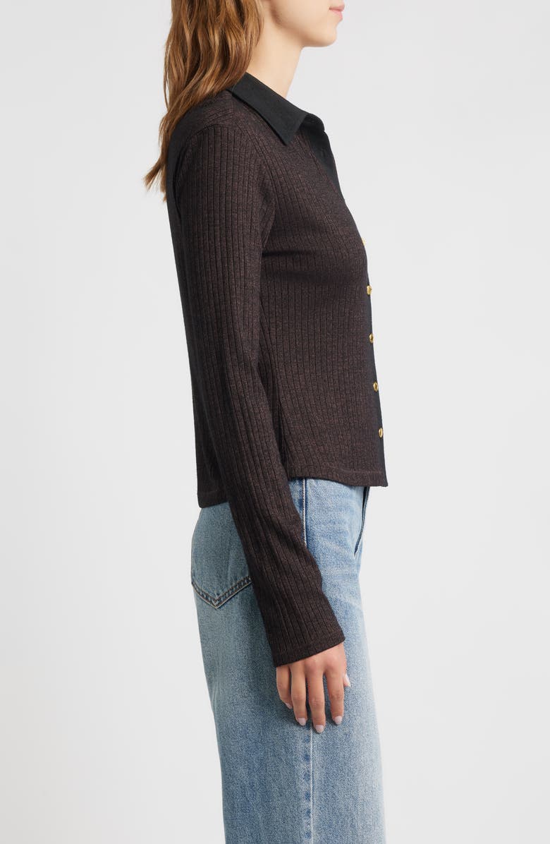 rag & bone Contrast Trim Rib Button-Up Shirt, Alternate, color, Dark Brown