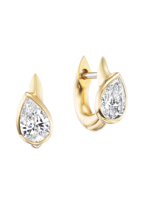 Stem Pear Shape Diamond Huggie Hoop Earrings
