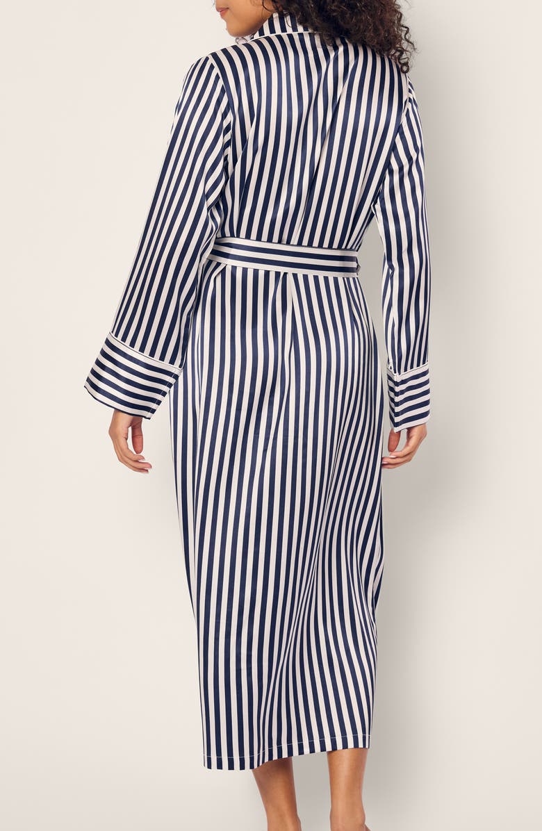 Petite Plume Bengal Stripe Silk Robe, Alternate, color, Navy
