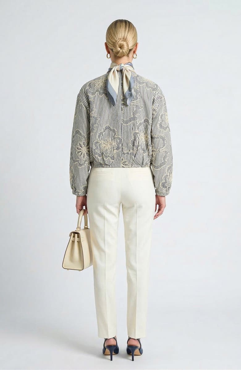 Knit & Lounge Long Sleeve Cropped Jacket with Zip Front and Embroidered Stripe Pattern, Alternate, color, Striped