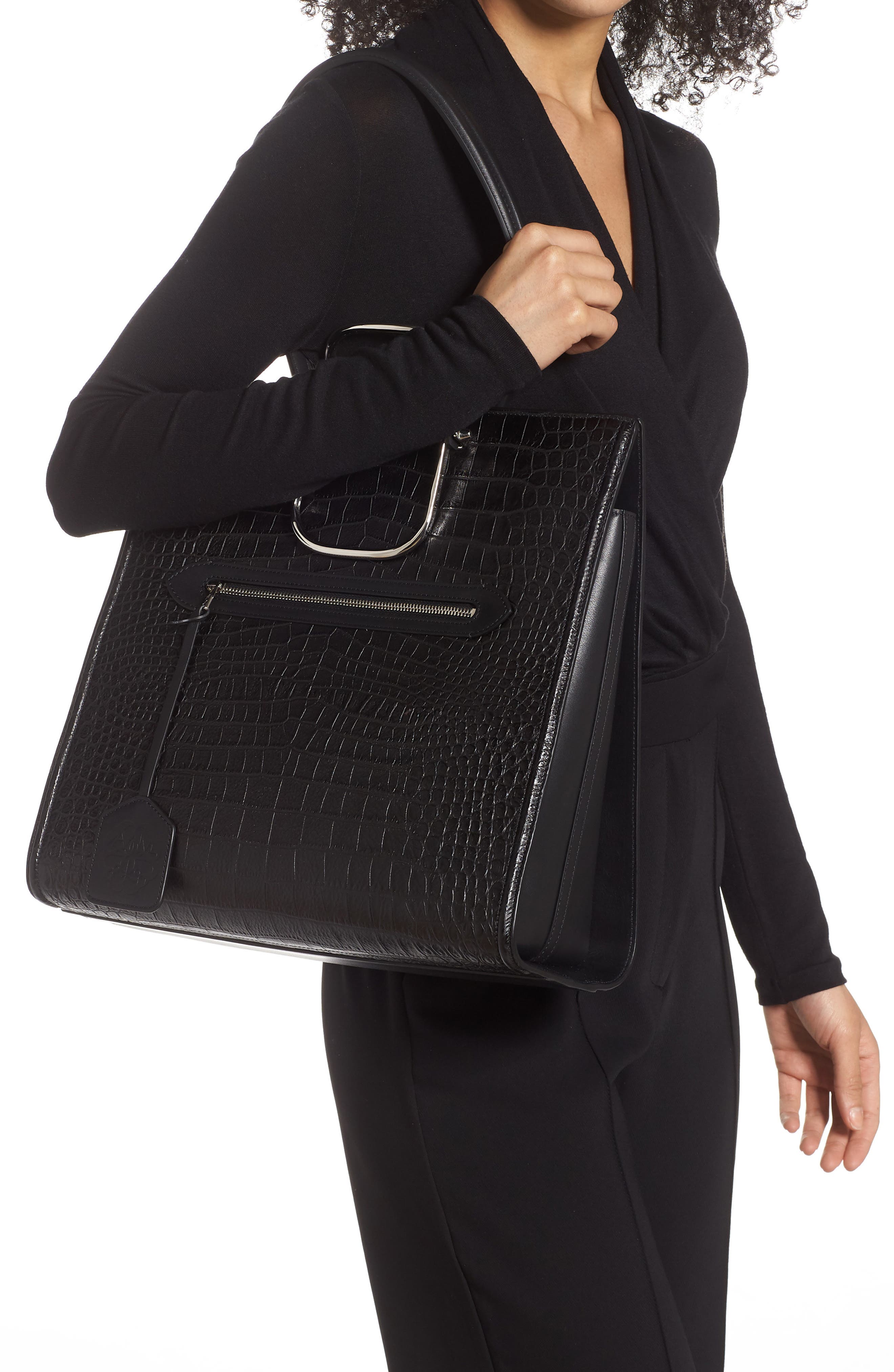 McQueen Alexander McQueen The Tall Story Croc Embossed Leather Tote, Alternate, color, 