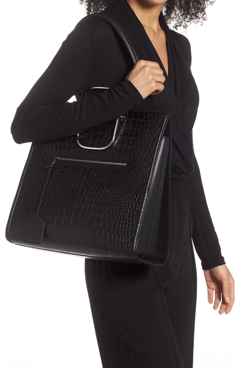 McQueen Alexander McQueen The Tall Story Croc Embossed Leather Tote, Alternate, color,
