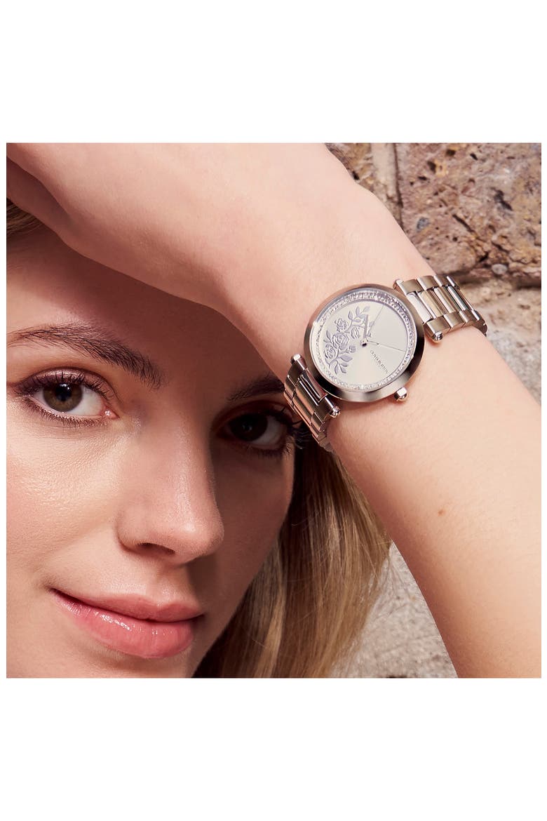 Signature Florals Bracelet Watch, 34mm, Alternate, color, SILVER