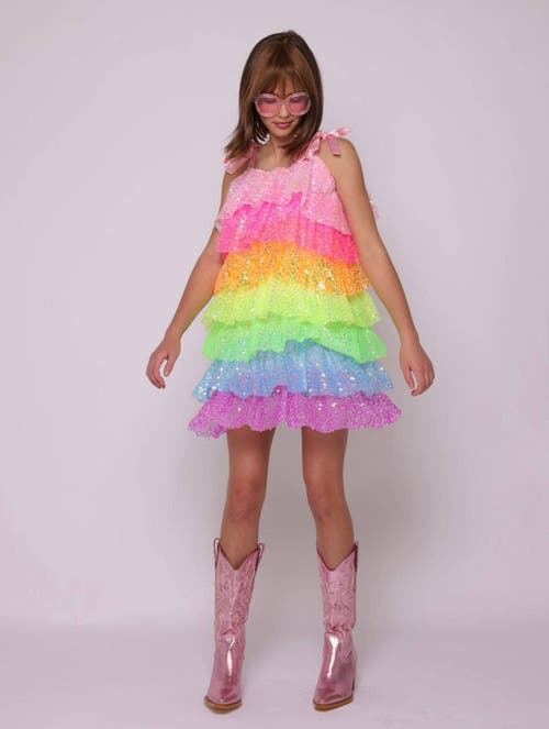 Lola + The Boys Neon Sequin Ruffle Dress In Multi