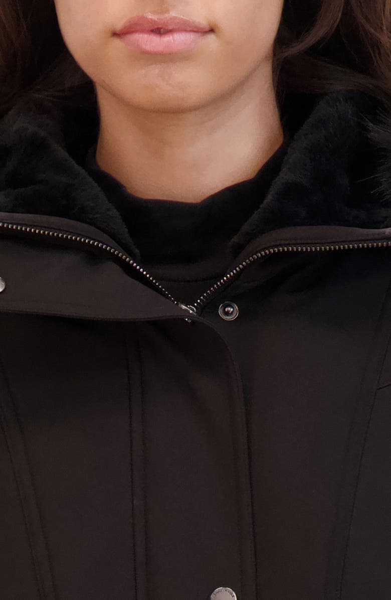 Kenneth Cole Belted Faux Fur Trim Hooded Coat, Alternate, color,