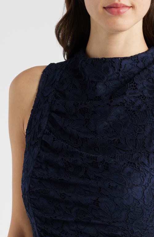 Vince Camuto Lace Sleeveless Sheath Midi Dress In Blue