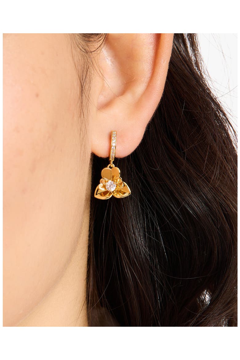 precious pansy drop huggie earrings, Alternate, color, GOLD.