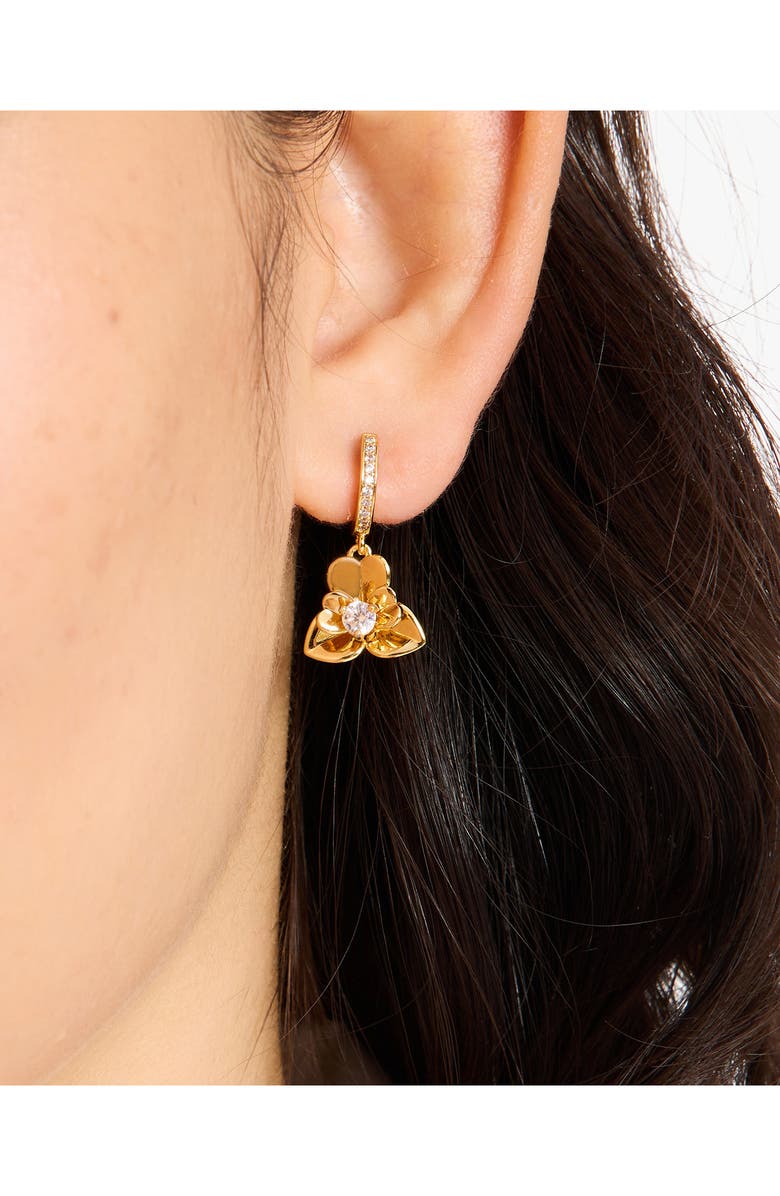 Kate Spade New York precious pansy drop huggie earrings, Alternate, color, Gold.