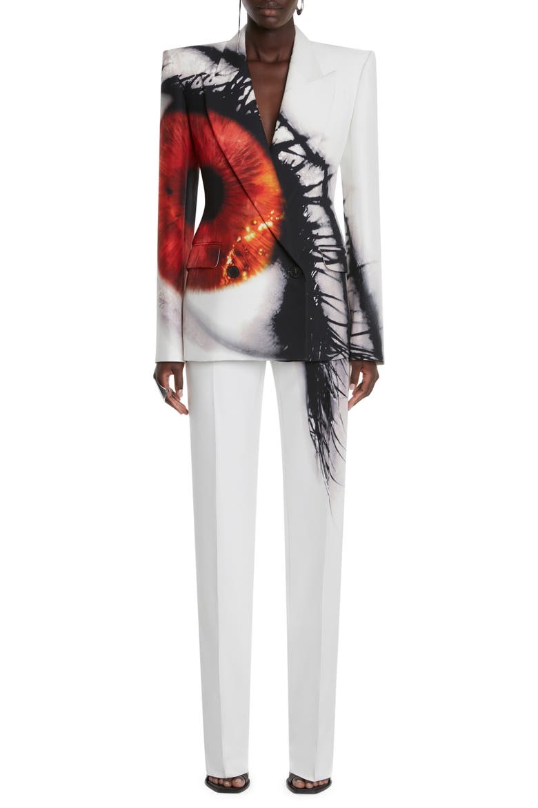 Amber Iris Print Double Breasted Cady Blazer, Main, color, 6088 AMBER