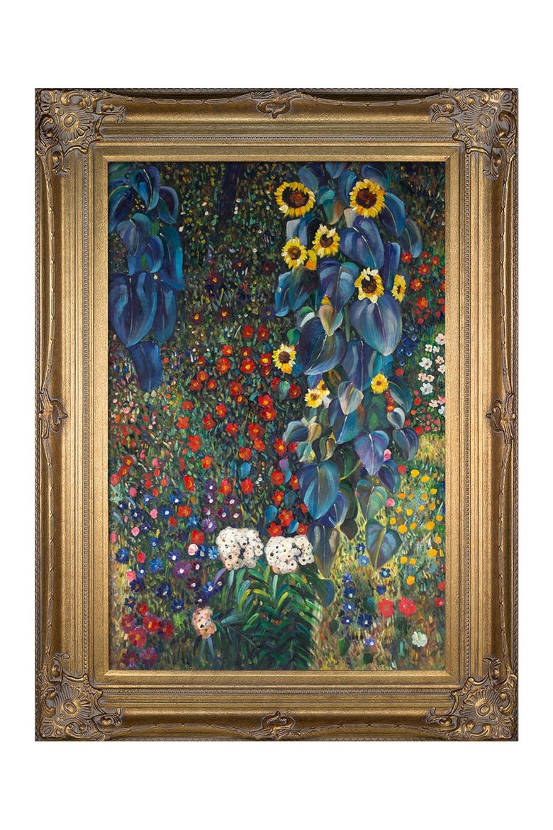 Farm Garden with Sunflowers - Framed Oil reproduction of an original painting by Gustav Klimt, Main, color, MULTI