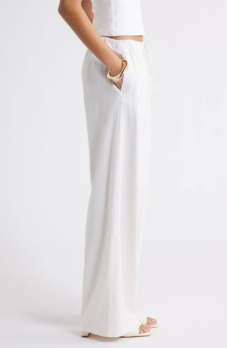 Open Edit Wide Leg Linen Blend Pants, Alternate, color, White