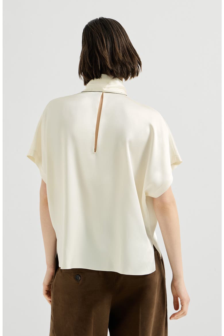 Silk satin high-neck t-shirt with monili, Alternate, color, Fog