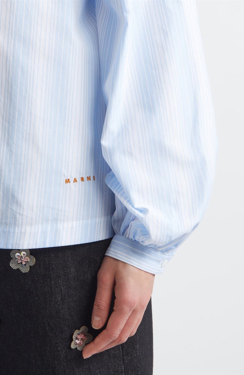 Marni Stripe Gathered Neck Cotton Poplin Top, Alternate, color, Stb21 Light Blue