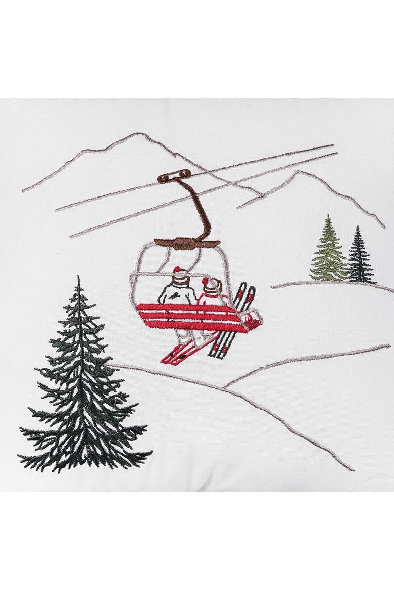 Embroidered Ski Lift Winter Sports Christmas Tree Throw Pillow 12" x 12", Alternate, color, Green