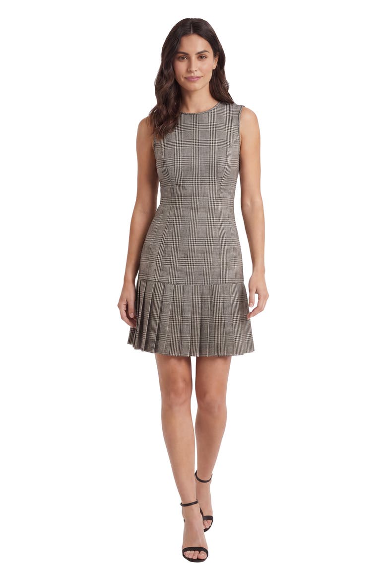 Pleat Midi Dress, Alternate, color, BLACK/ GREY/ BROWN MULTI
