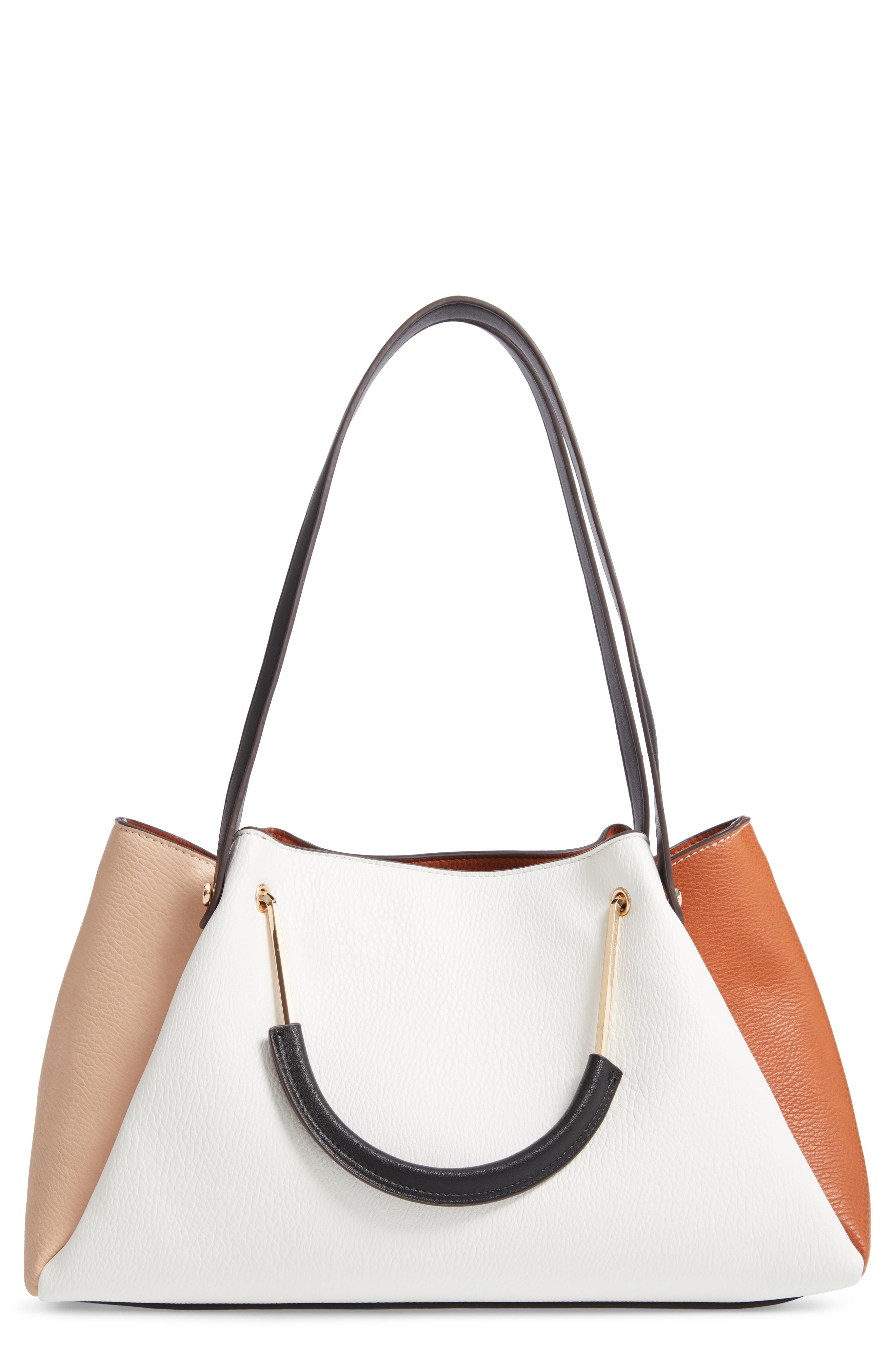 Faux Leather Satchel, Main, color, WHITE COMBO