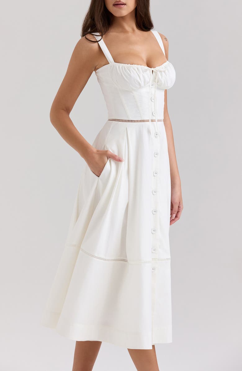 HOUSE OF CB Chiarina Stretch Cotton Midi Sundress, Alternate, color, White