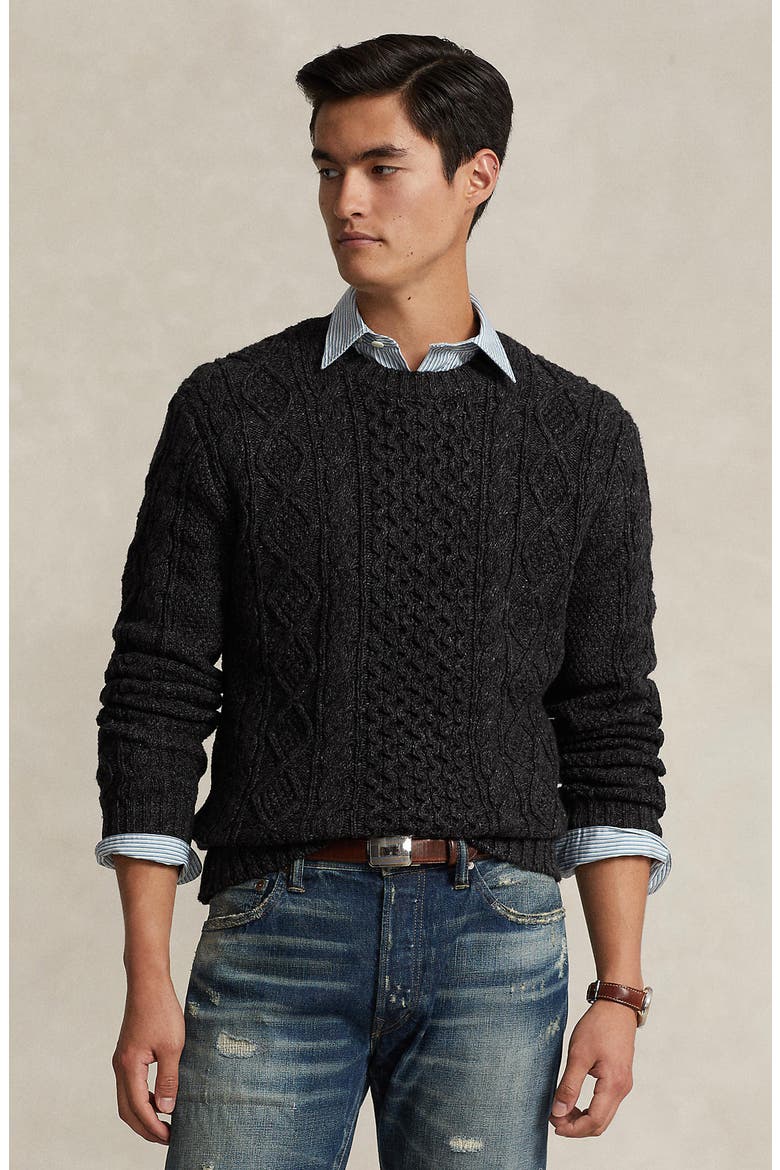 Cotton Fisherman Sweater, Alternate, color, CHARCOAL MARL