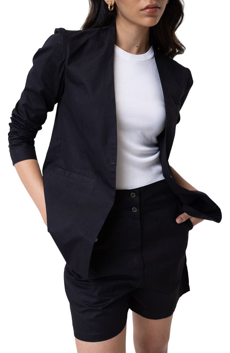 Reistor Organic Cotton Collarless Summer Blazer, Alternate, color, Black