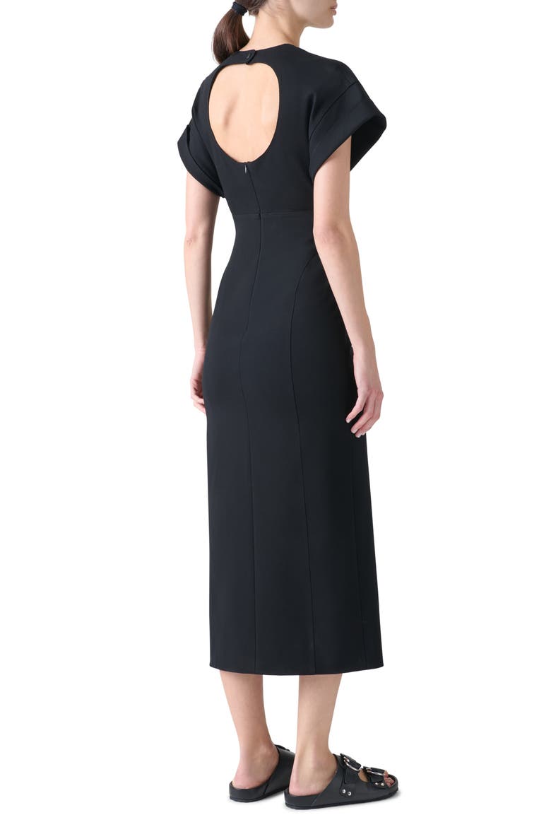 Dot Cutout Back Dolman Sleeve Midi Dress, Alternate, color, BLACK