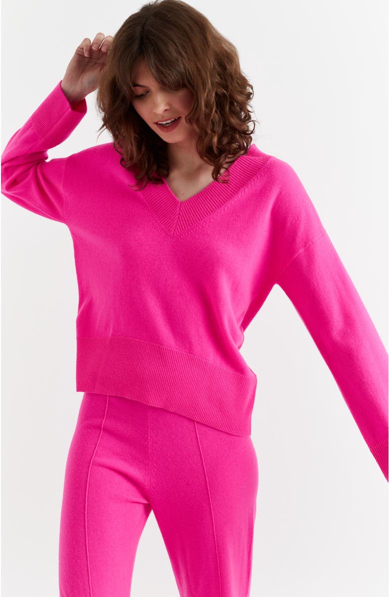 Chinti & Parker V Neck Wool Cashmere Slouchy Lightweight Sweater, Main, color, Pink