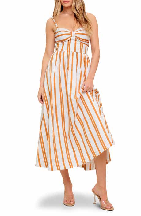 FLYING TOMATO Stripe Cotton Fit & Flare Maxi Sundress