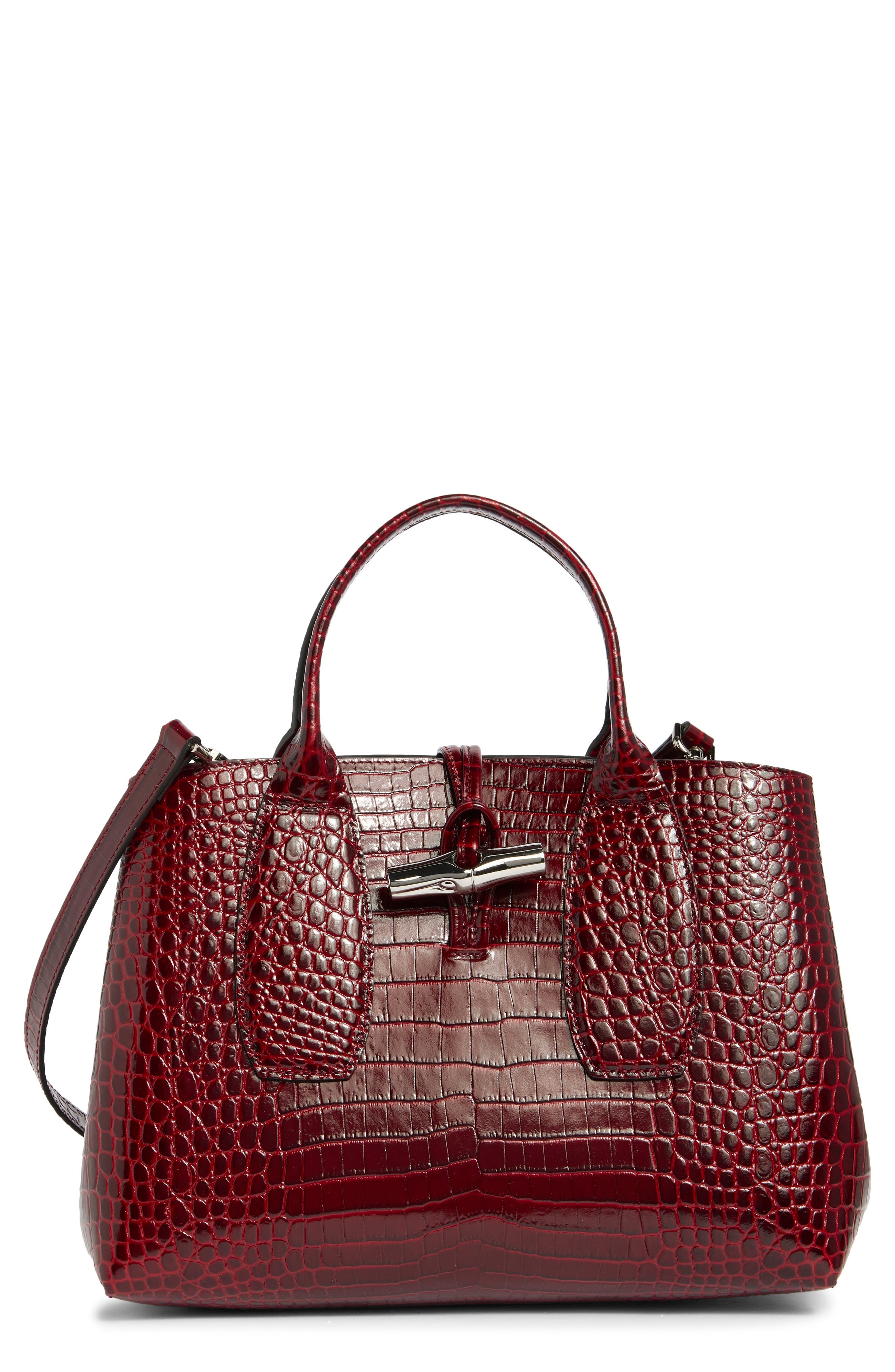 Longchamp Medium Roseau Croc Embossed Top Handle Crossbody Bag, Main, color, 