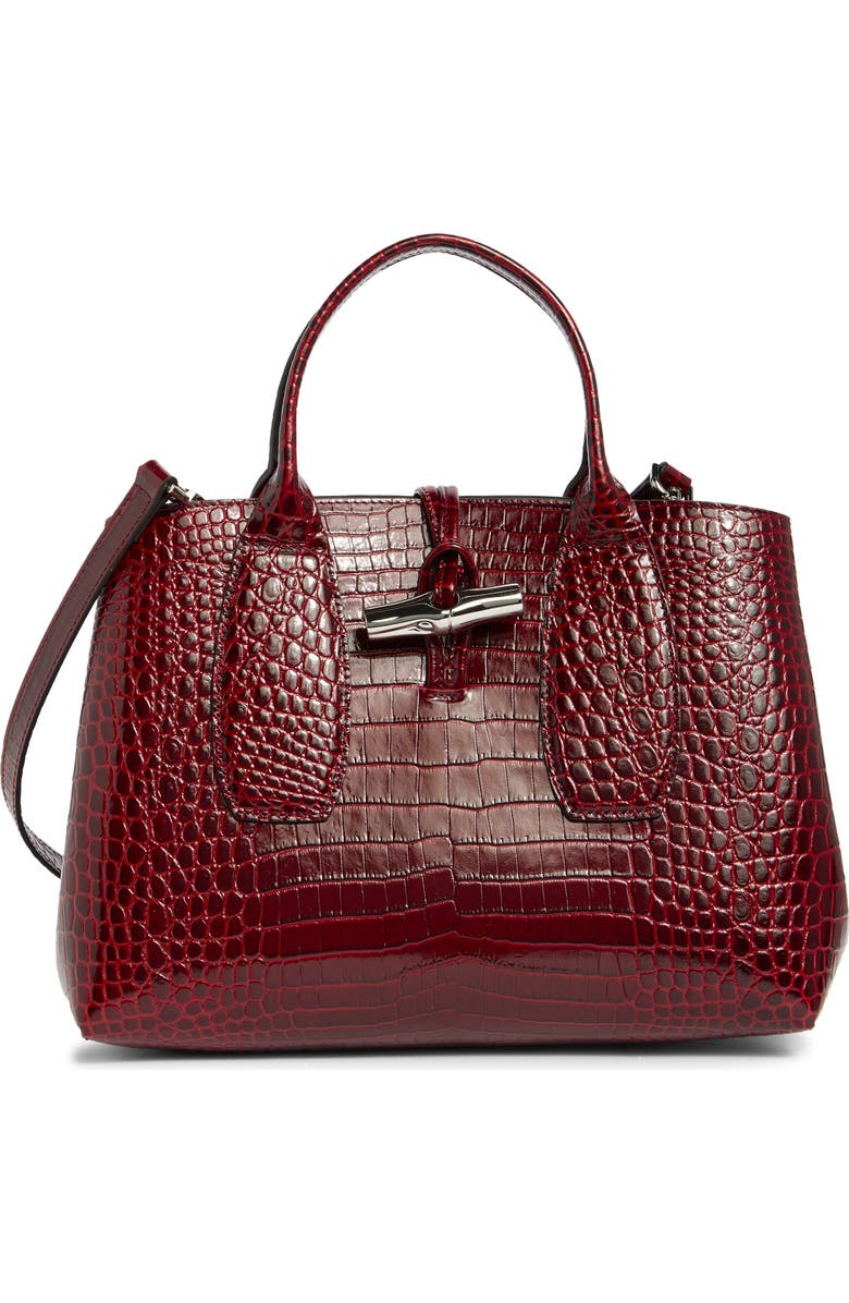 Longchamp Medium Roseau Croc Embossed Top Handle Crossbody Bag, Main, color,