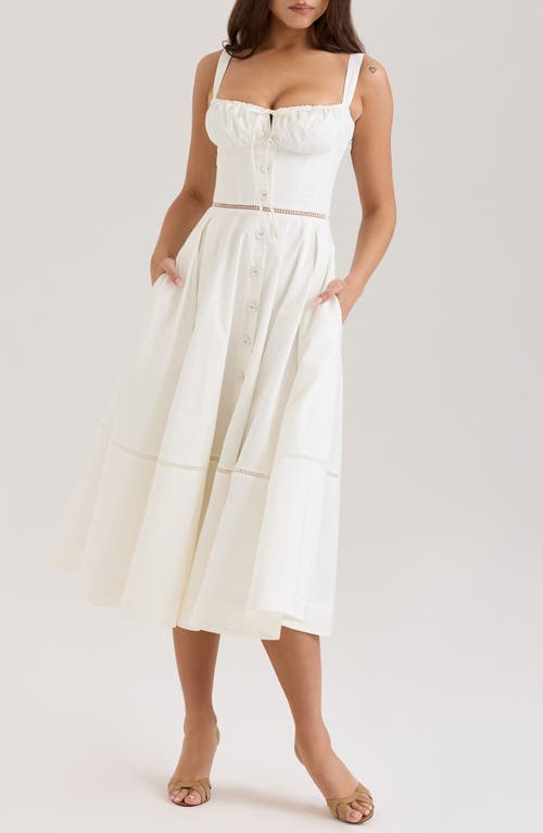 House Of Cb Womens White Broderie Milia Broderie-anglaise Stretch Cotton-blend Midi Dress