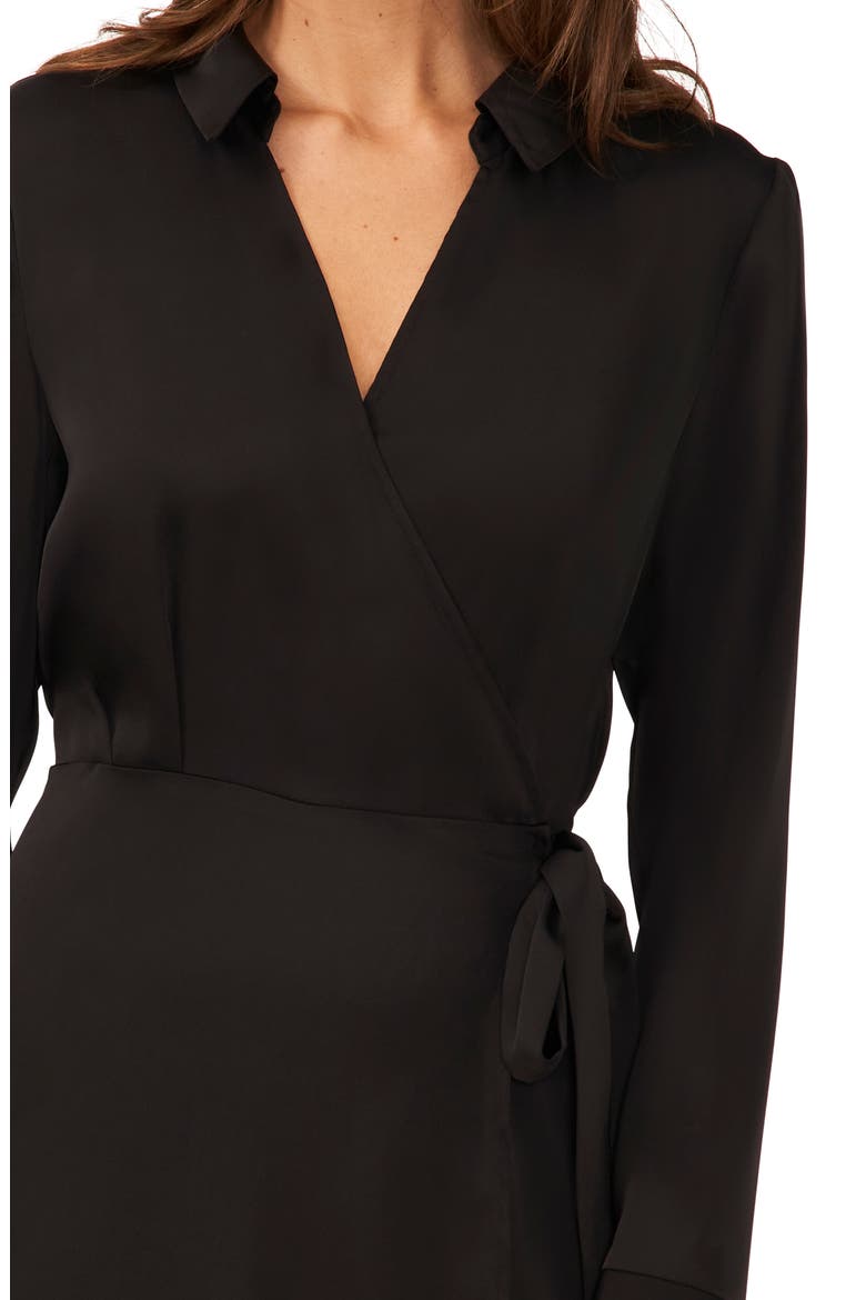 Long Sleeve Faux Wrap Midi Shirtdress, Alternate, color, RICH BLACK