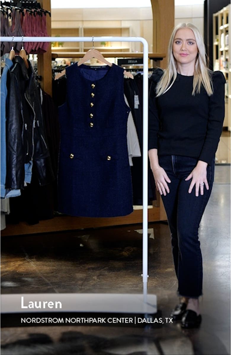 Golden Button Sleeveless Tweed Minidress, sales video thumbnail