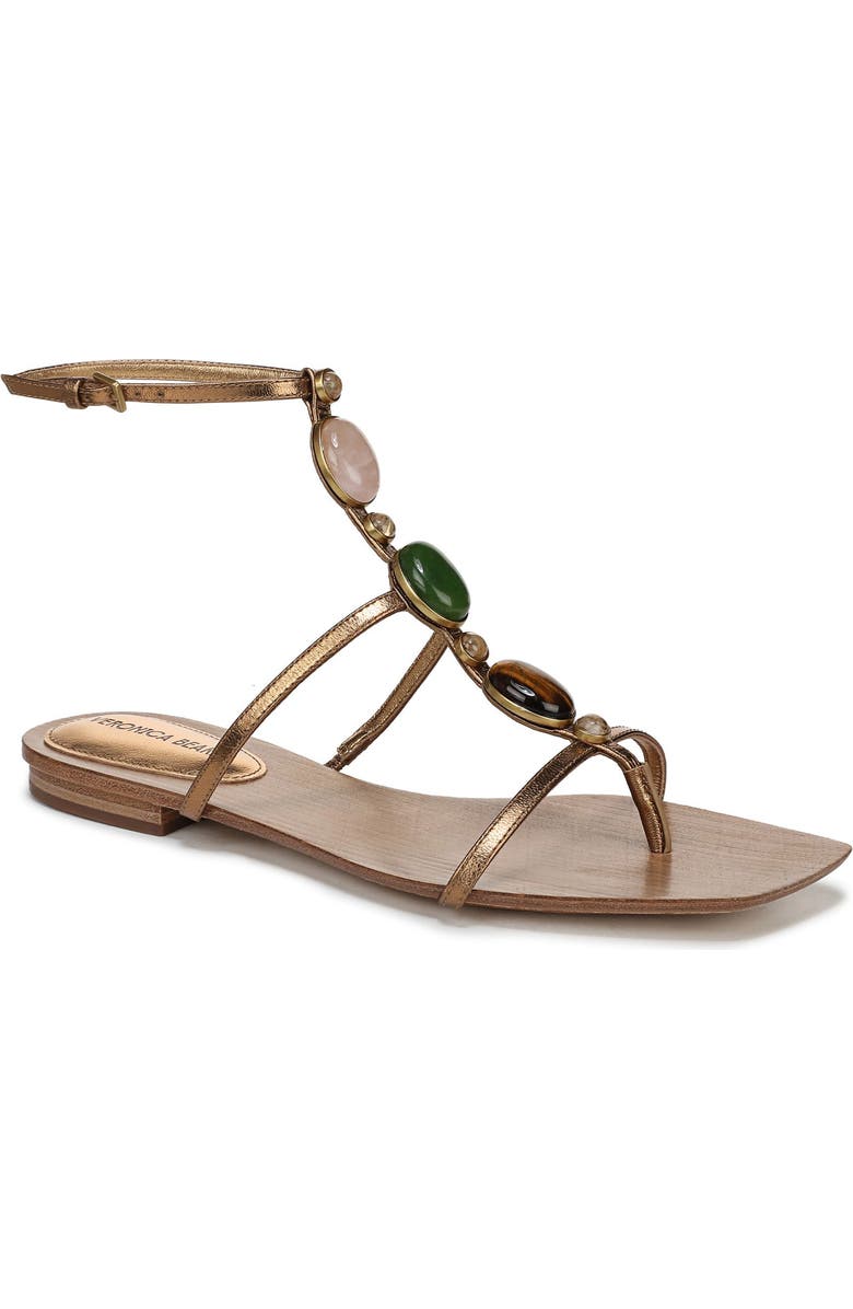 Veronica Beard Alba Embellished Ankle Strap Sandal, Main, color, Dark Gold