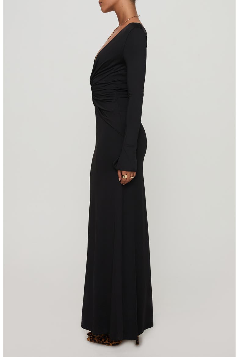 Lezure Plunge Long Sleeve Maxi Dress, Alternate, color, BLACK