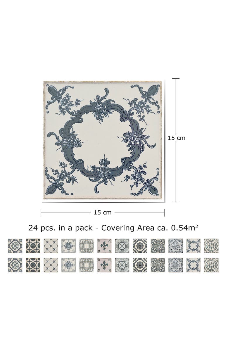 Vintage Blue Azulejo Wall Tiles - Pack of 5, Alternate, color, BLUE