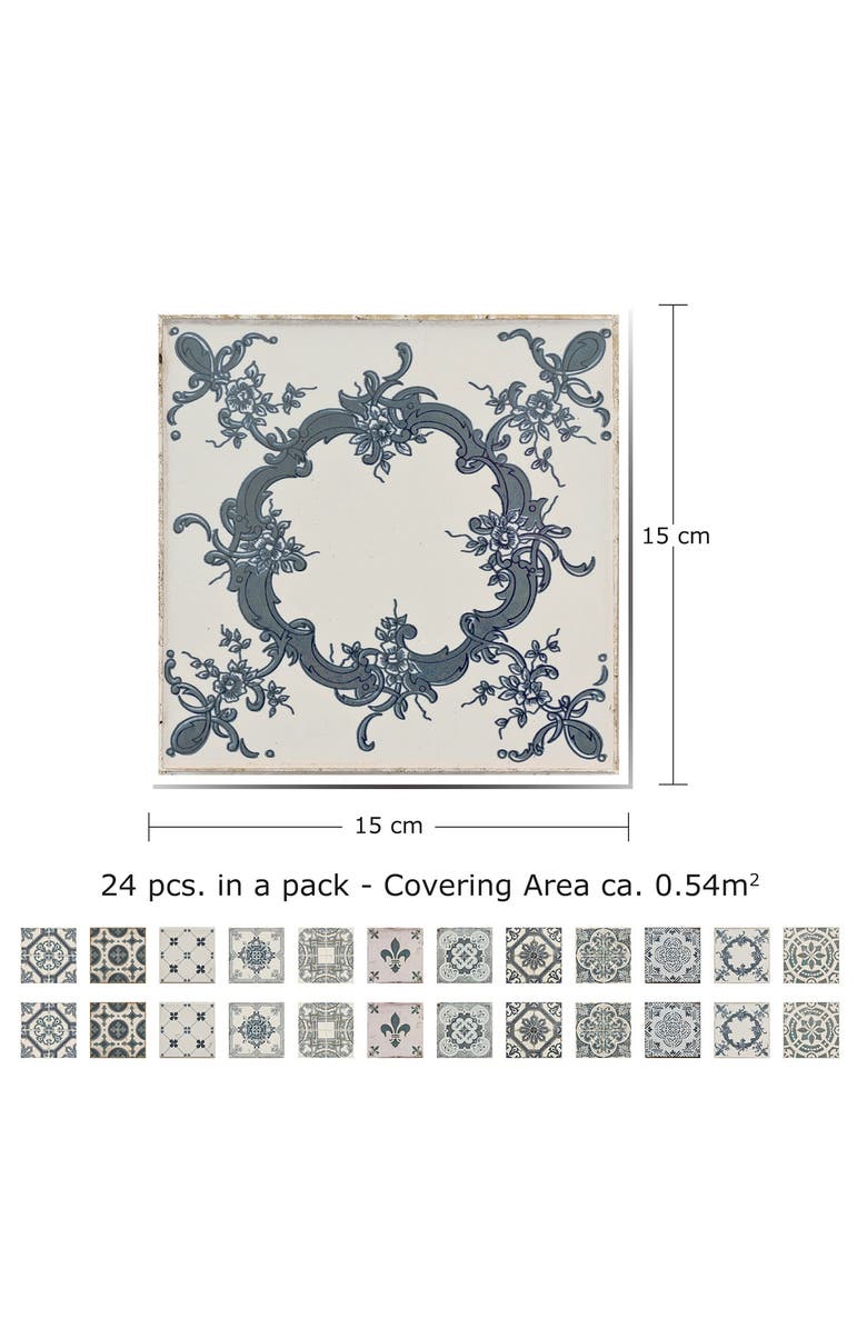WALPLUS Vintage Blue Azulejo Wall Tiles - Pack of 5, Alternate, color, 