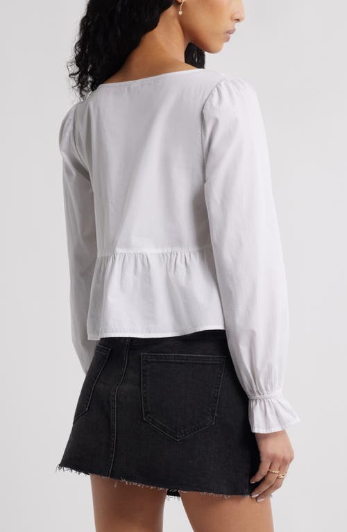 Bp. Tie Front Scoop Neck Cotton Poplin Peplum Top In White