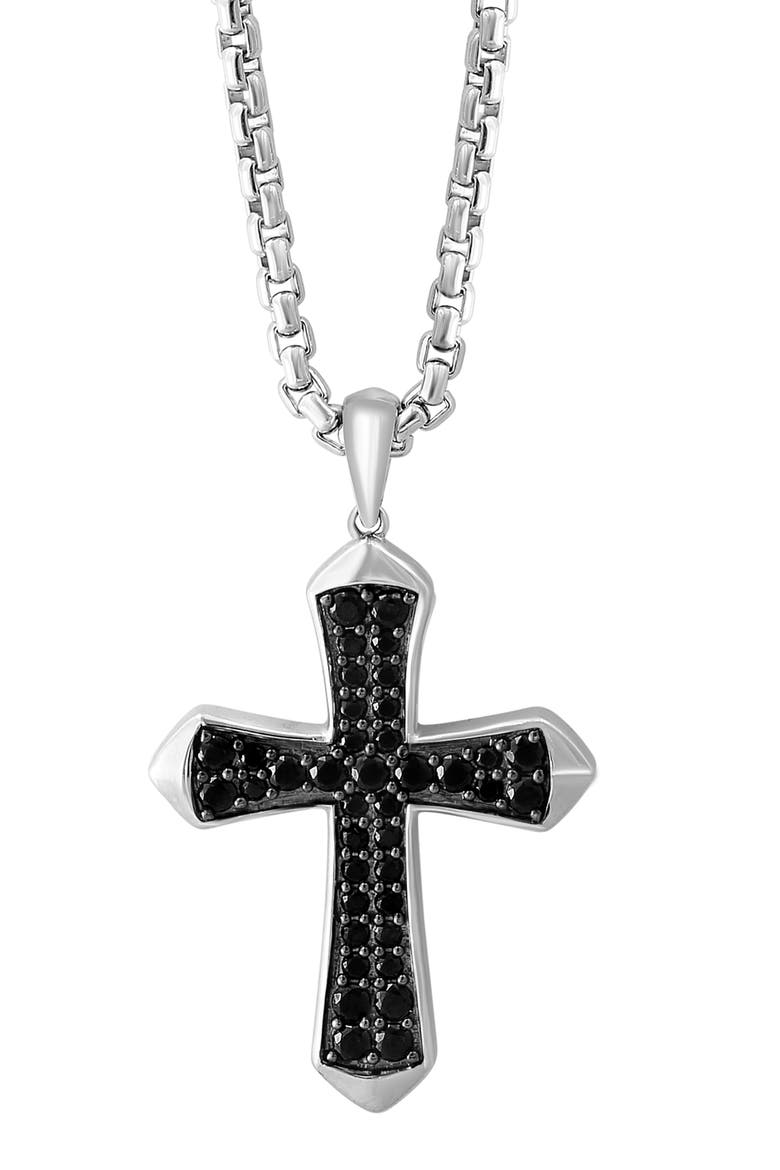 Men's Black Spinel Cross Pendant Necklace, Alternate, color, BLACK