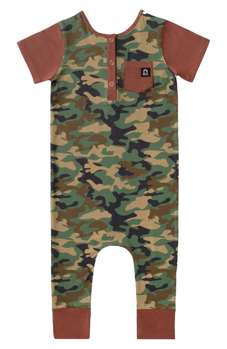 RAGS TO RACHES Camo Henley Romper, Main, color, 