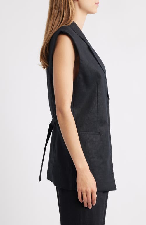 Mango Long Linen Vest In Black