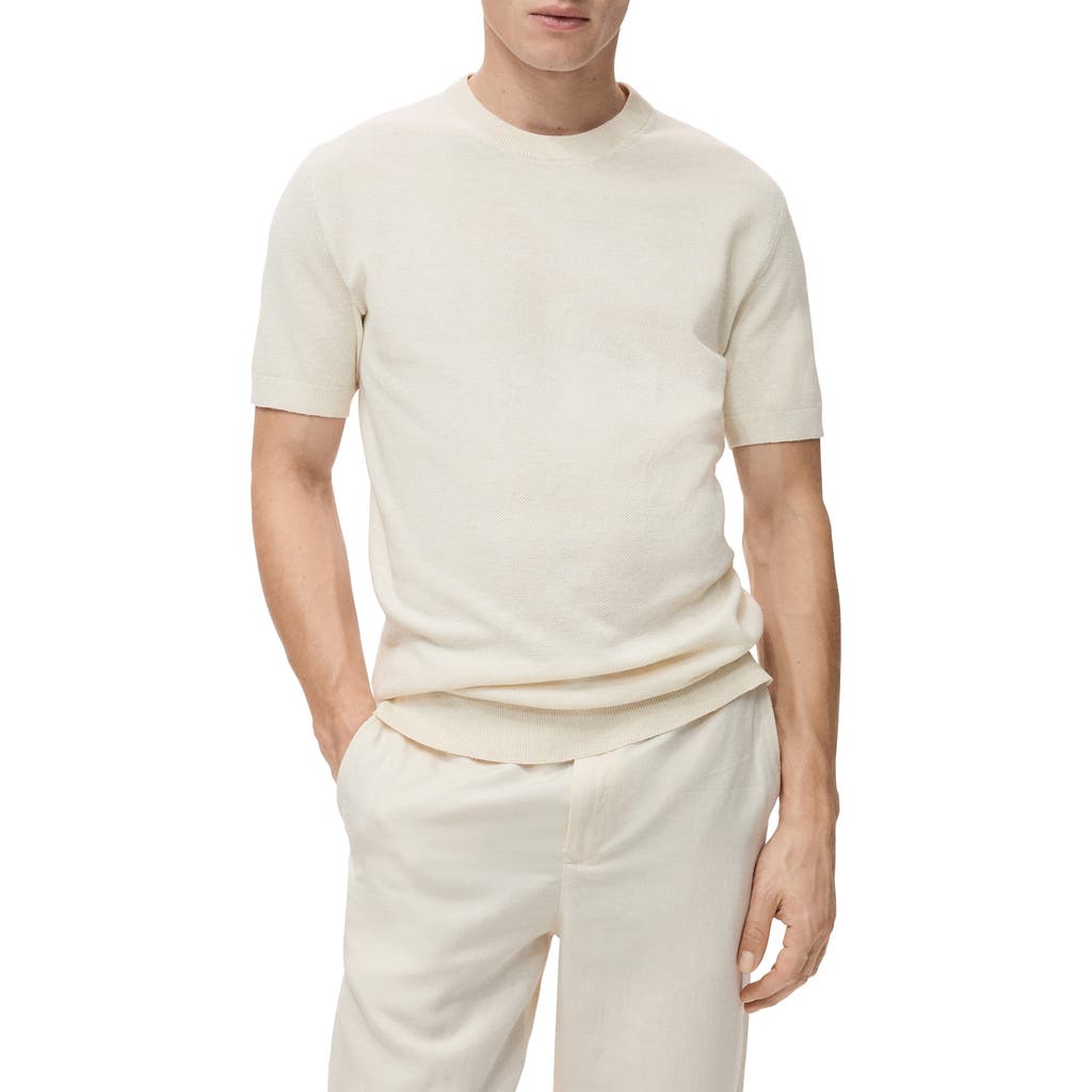 Mango Short Sleeve Cotton Crewneck Sweater In White