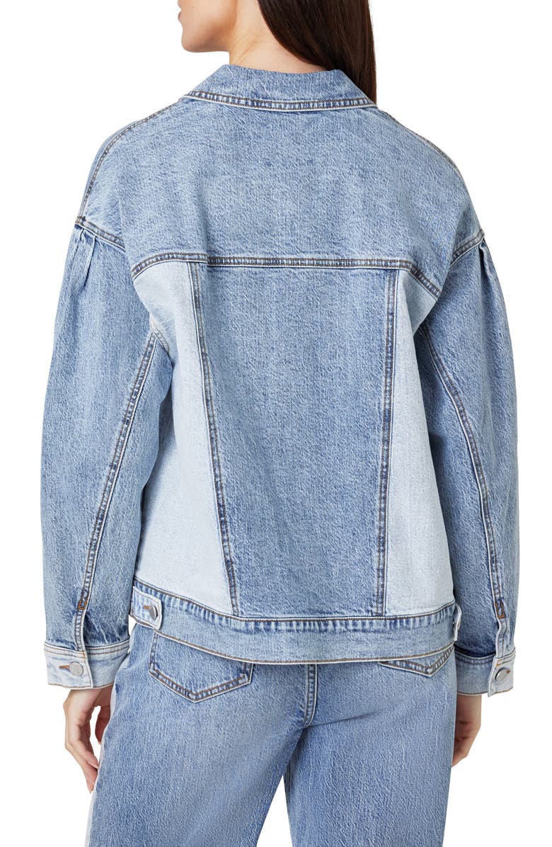 Habitual Colorblock Oversize Denim Trucker Jacket, Alternate, color, Pacific