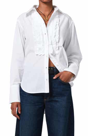 Ruffle Relaxed Fit Cotton Button-Up Shirt