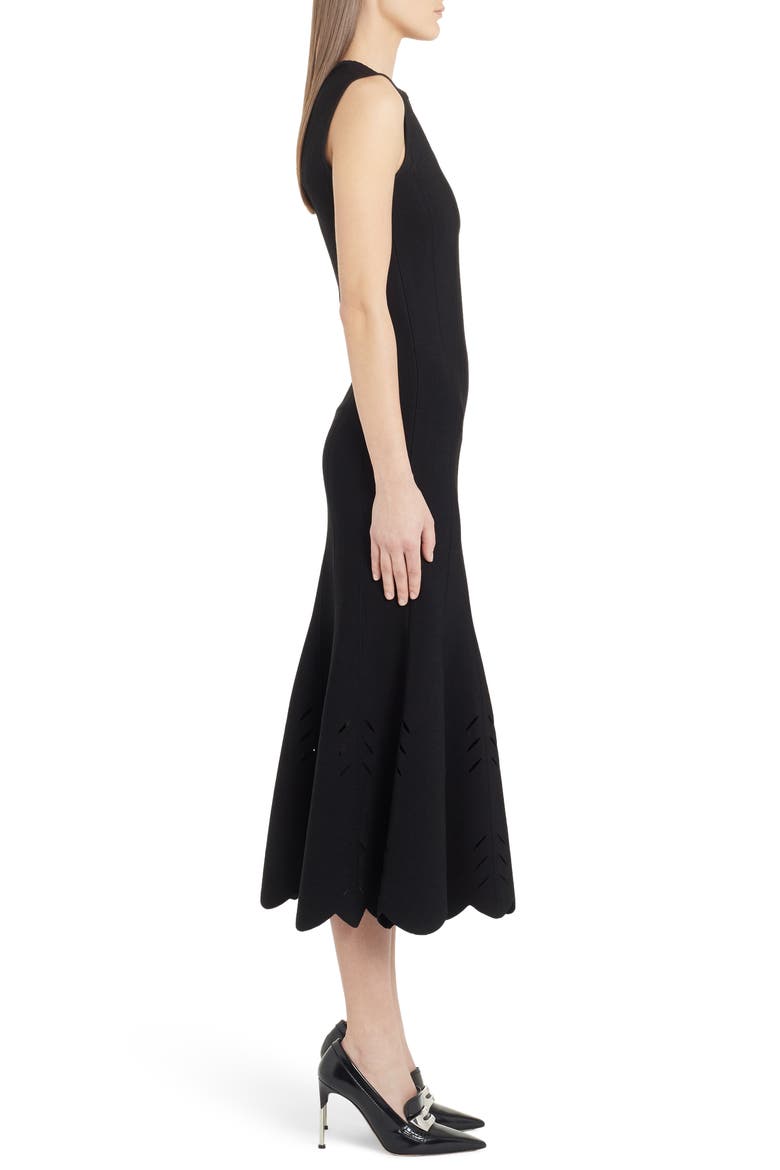 Alexander McQueen Cutout Scallop Hem Midi Sweater Dress, Alternate, color, BLACK
