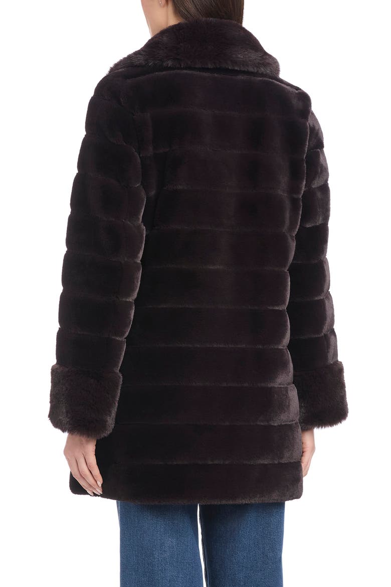 Notch Collar Grooved Faux Fur Coat, Alternate, color, ESPRESSO
