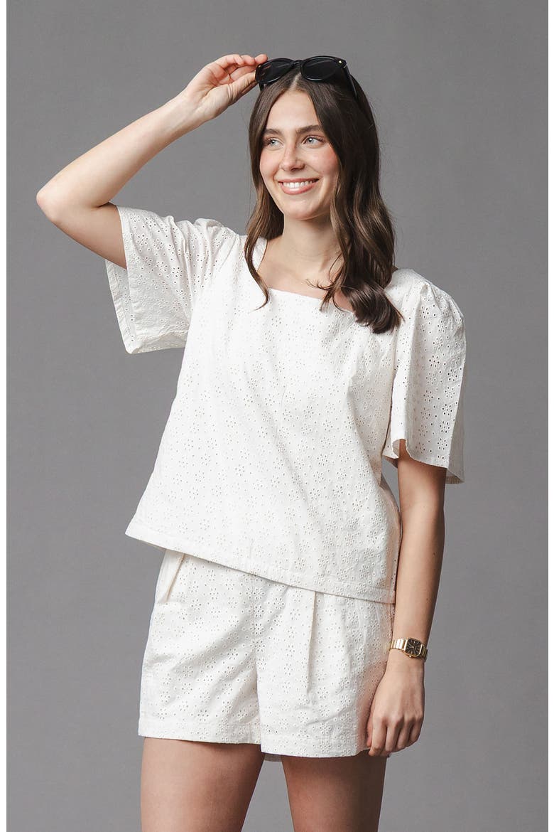 Organic Eyelet Button Tab Short, Alternate, color, Natural Eyelet
