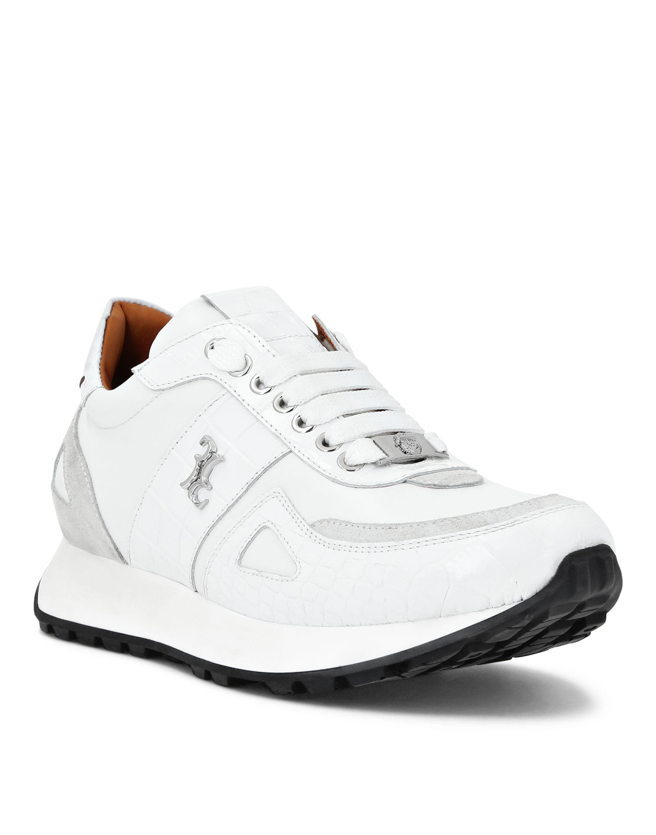 Croco Printed Nubuck &Amp; Suede Runner Men, Main, color, white
