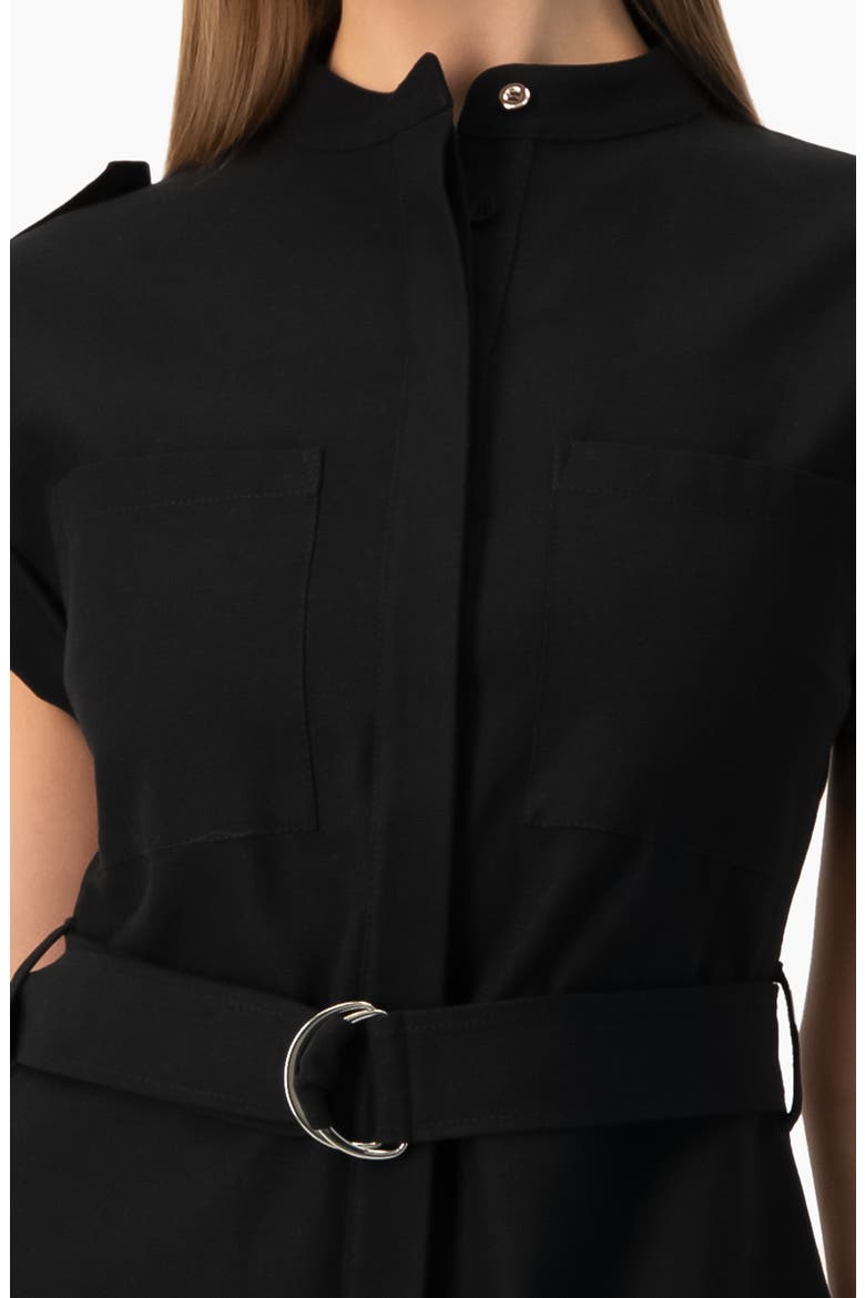 Structured D-Ring Belt Collared Sleeveless Jumpsuit Romper, Alternate, color, Black