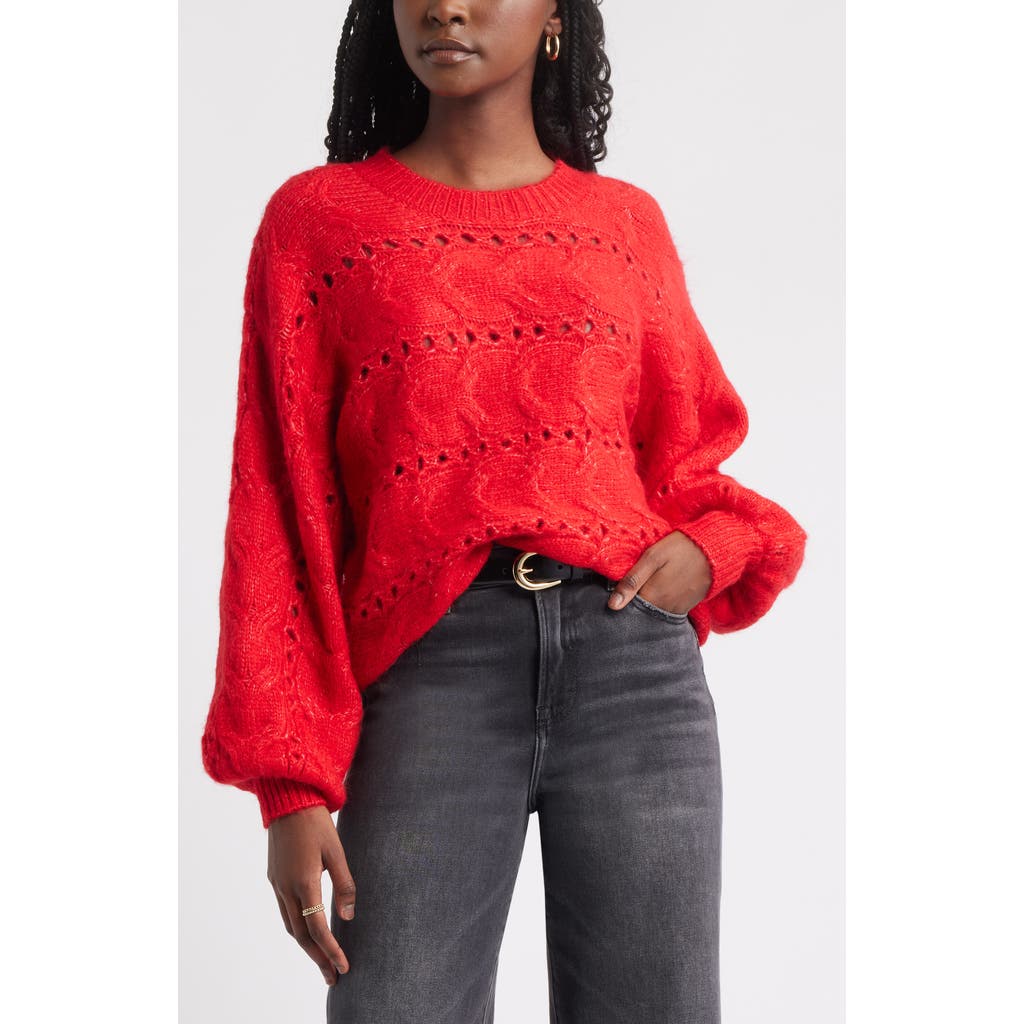 Treasure & Bond Cable Crewneck Sweater In Red