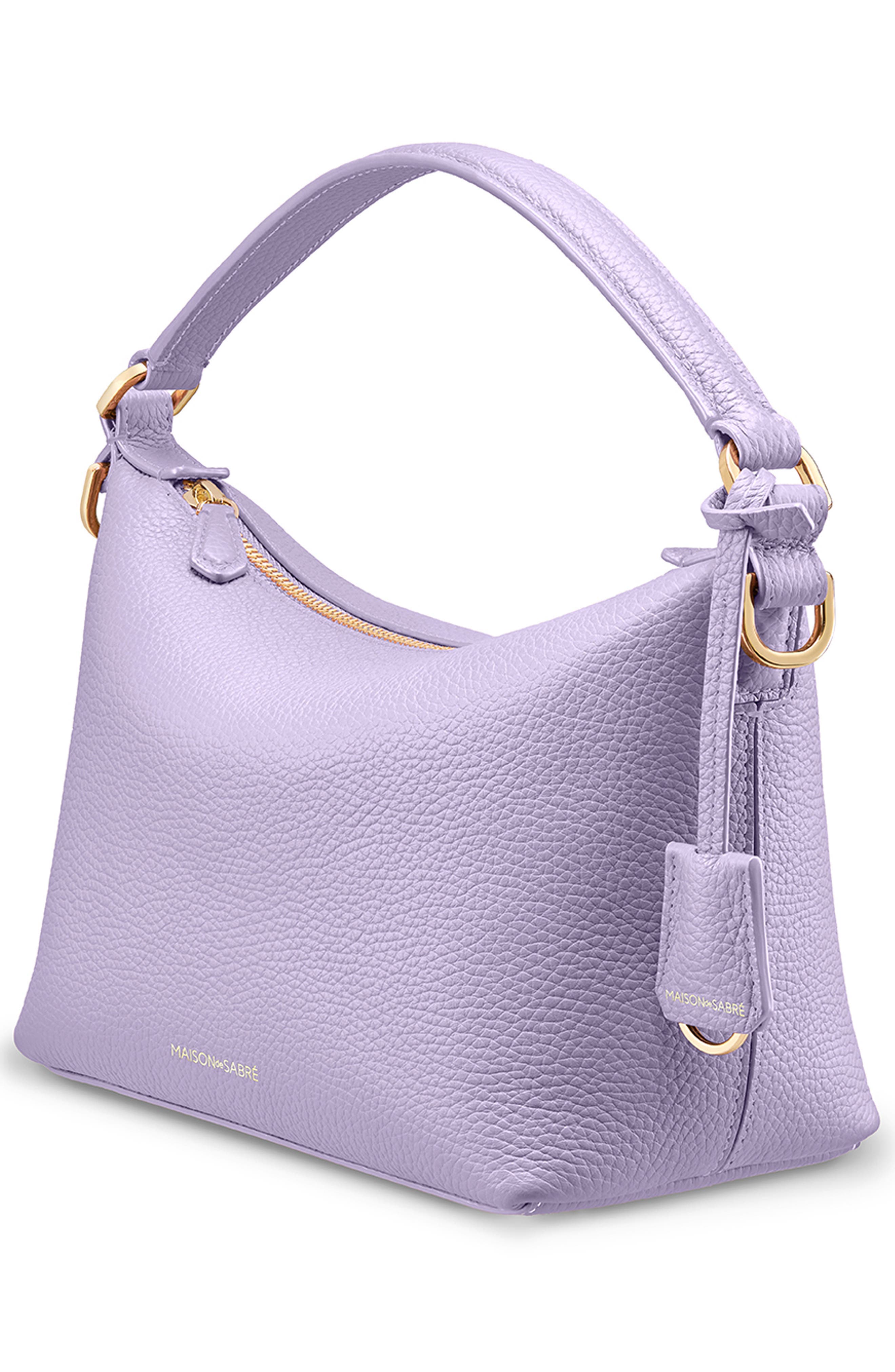 Small Leather Soft Hobo, Alternate, color, Lavender Purple